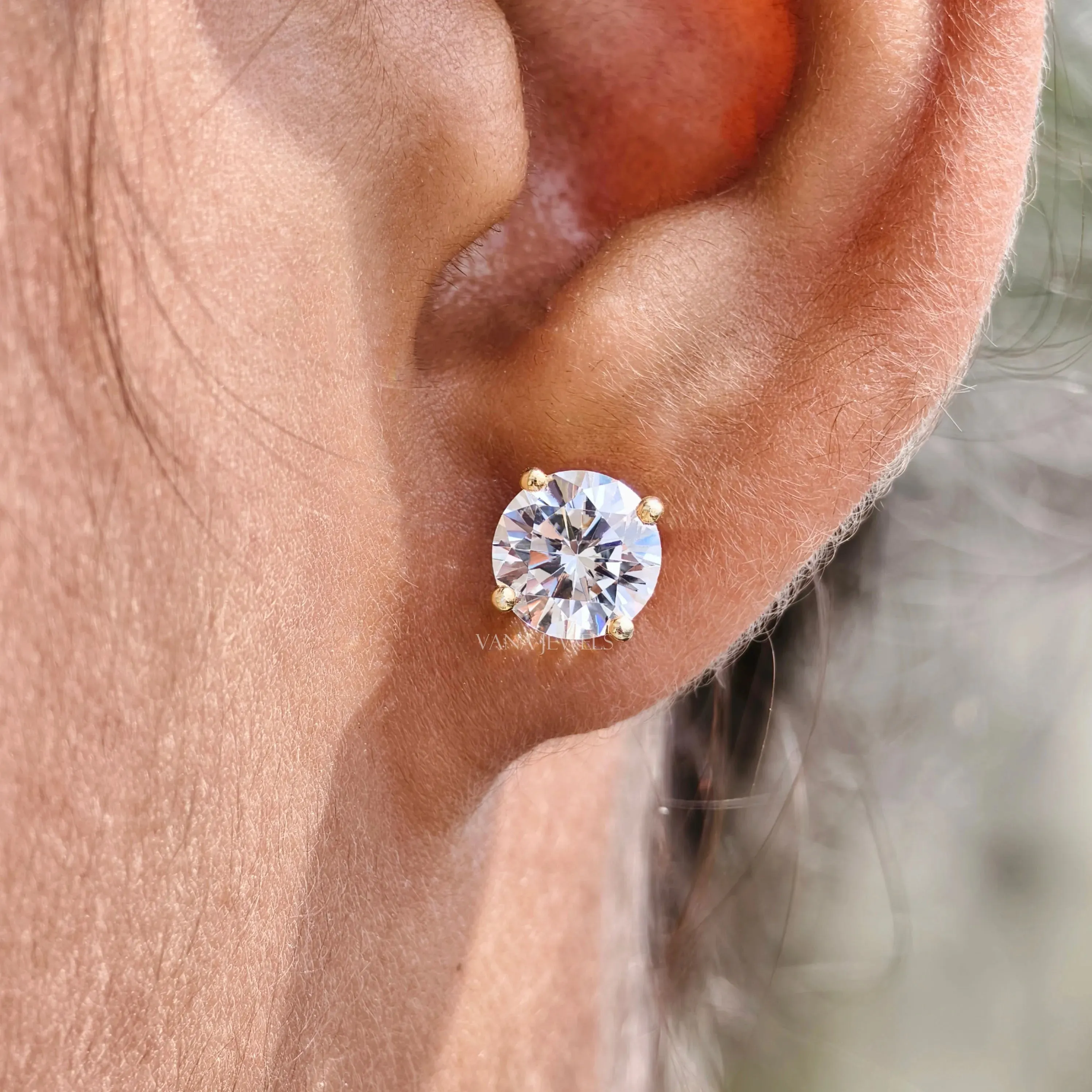2.40 TCW Round Moissanite Stud Earrings Screw Back Earrings