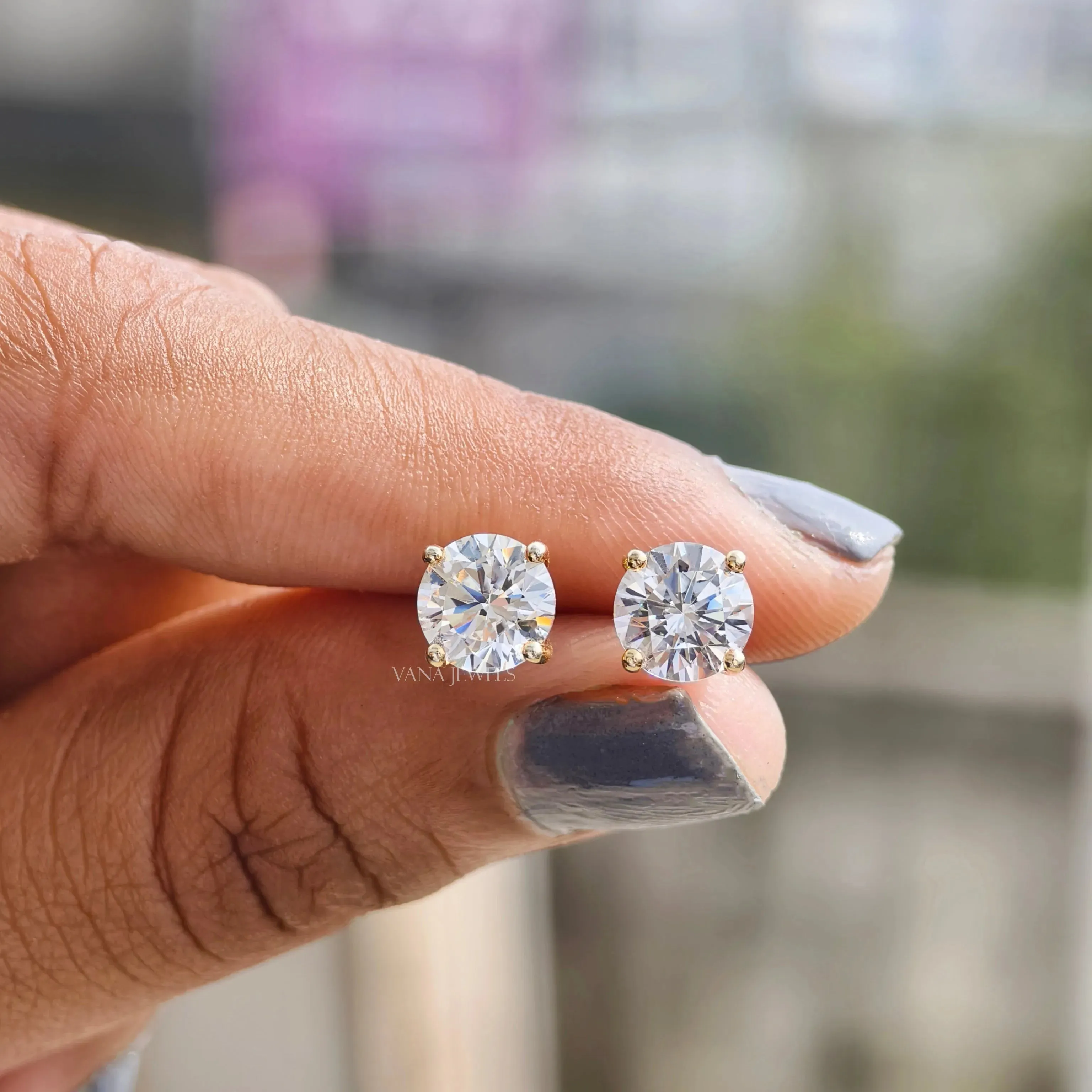 2.40 TCW Round Moissanite Stud Earrings Screw Back Earrings