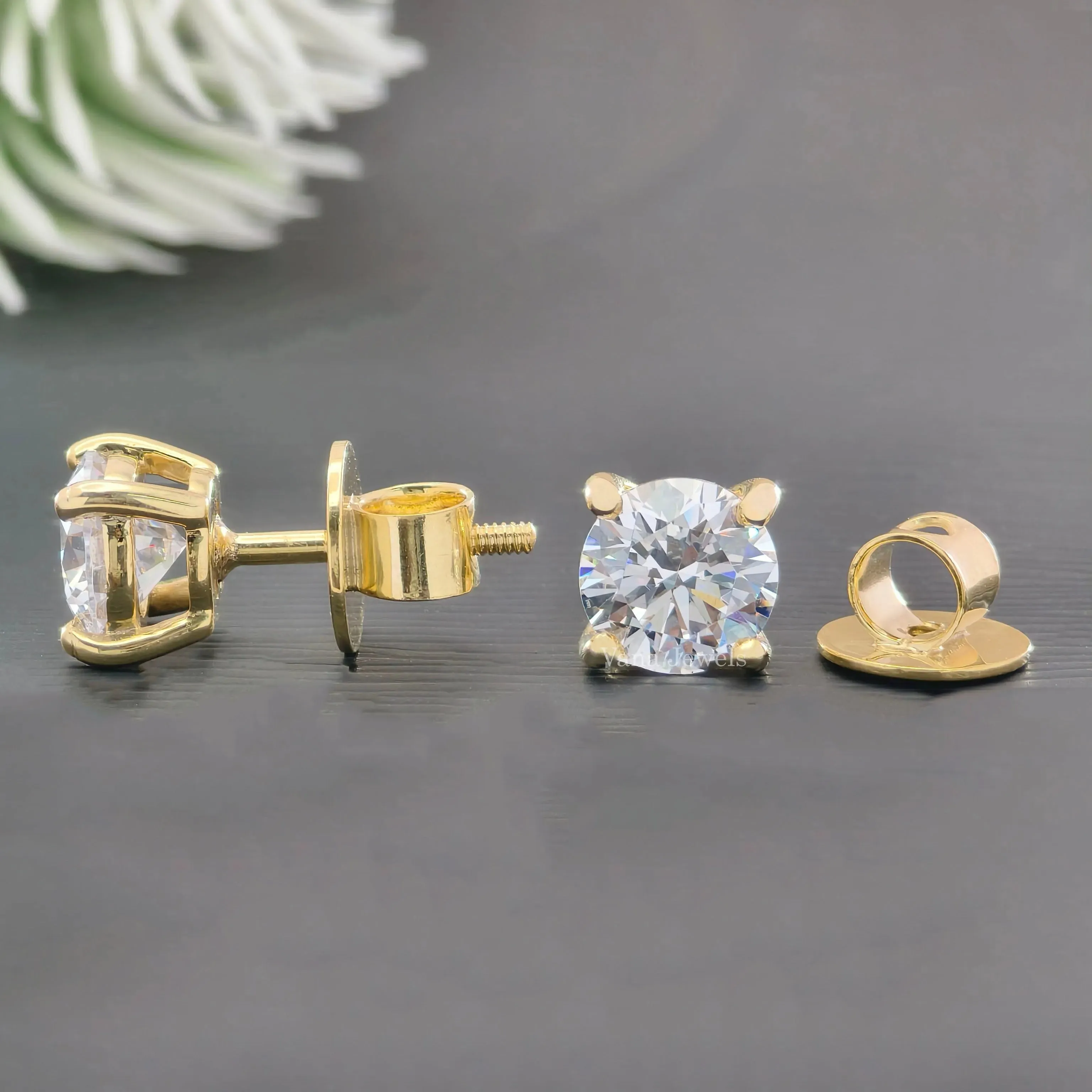 2.40 TCW Round Moissanite Stud Earrings Screw Back Earrings