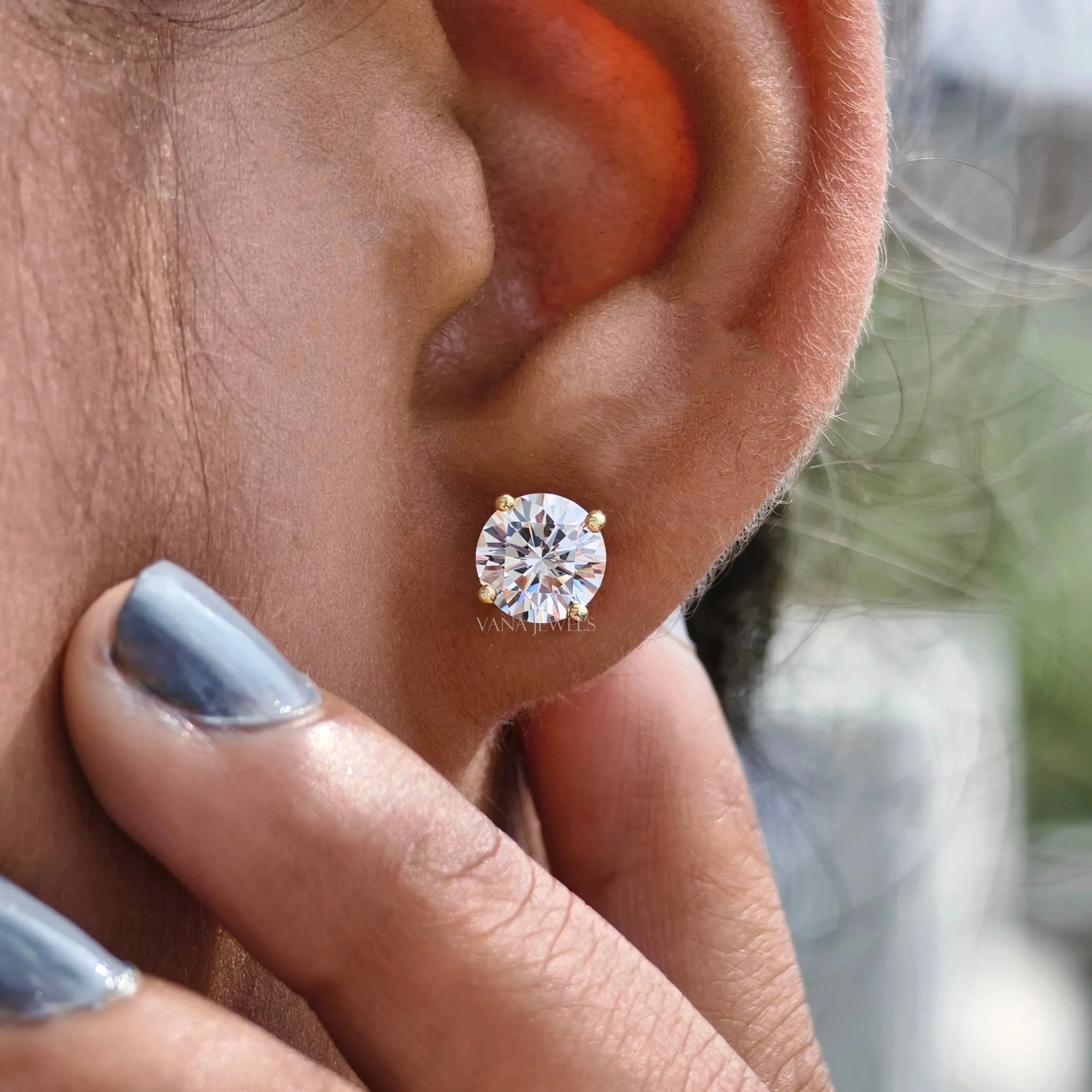 2.40 TCW Round Moissanite Stud Earrings Screw Back Earrings