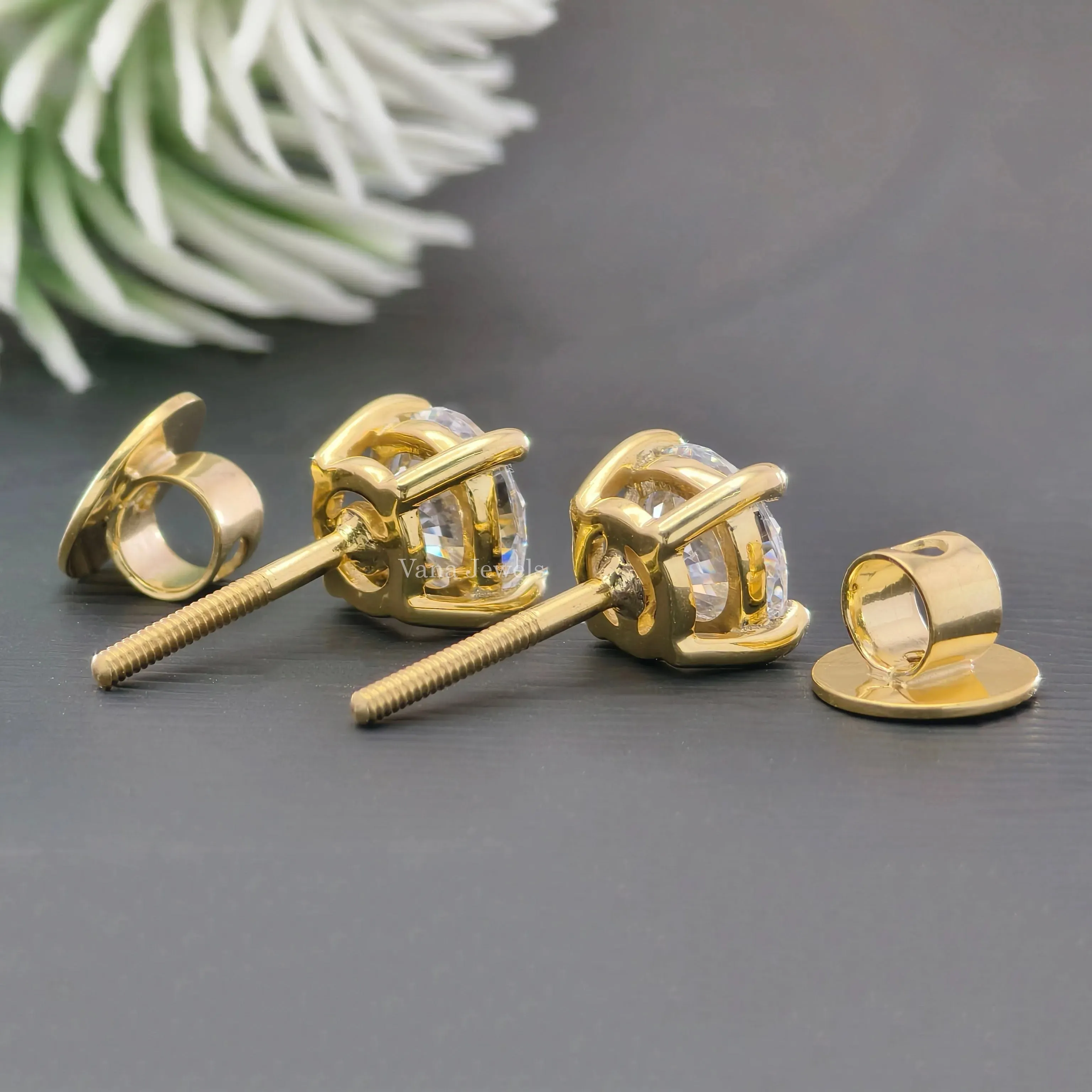 2.40 TCW Round Moissanite Stud Earrings Screw Back Earrings