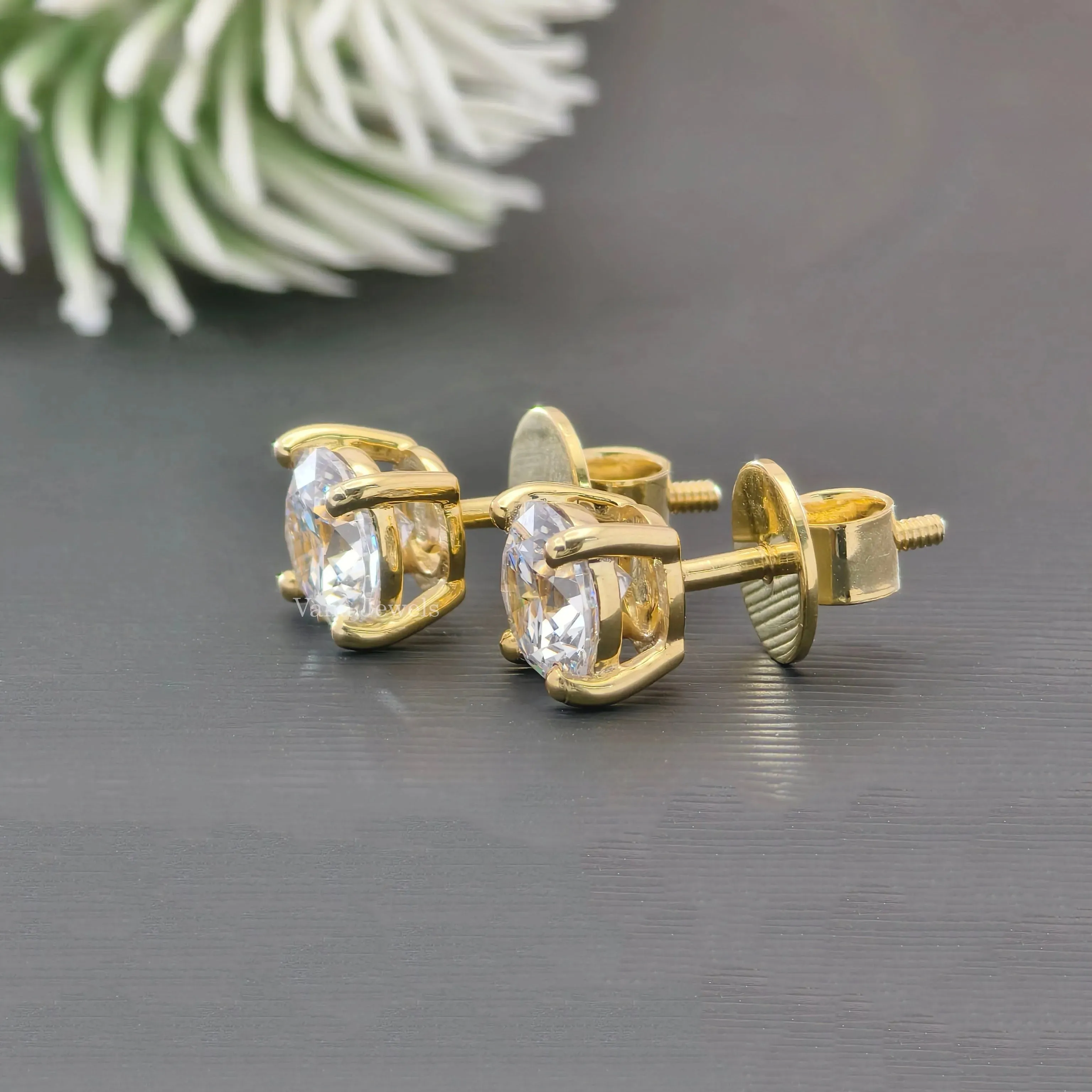 2.40 TCW Round Moissanite Stud Earrings Screw Back Earrings
