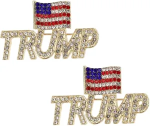 2pc Rhinestone Trump Brooch with American Flag Word Commemorative Souvenir Republican Party Elephant Brooch Pin Gift Set