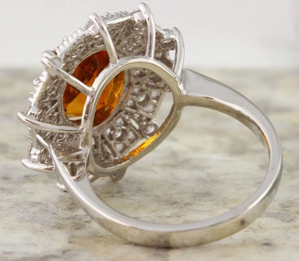 3.46 Carats Exquisite Natural Madeira Citrine and Diamond 14K Solid White Gold Ring