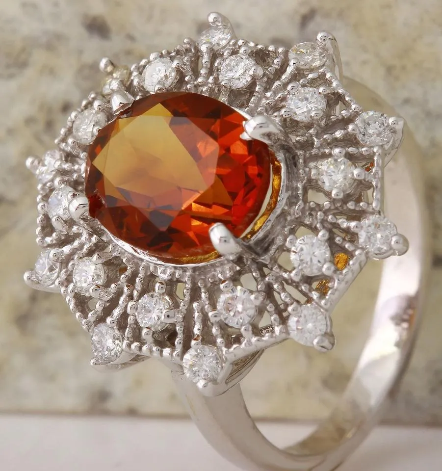 3.46 Carats Exquisite Natural Madeira Citrine and Diamond 14K Solid White Gold Ring