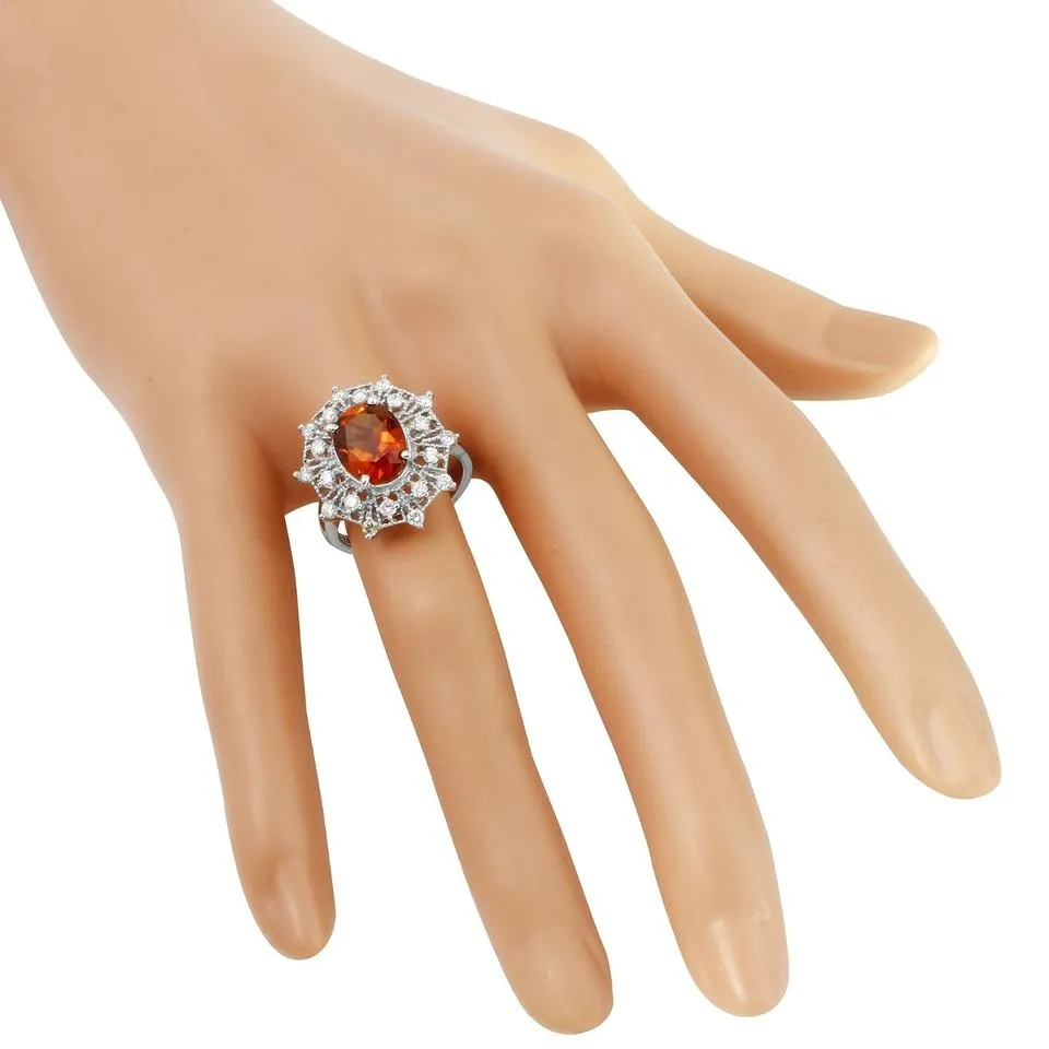 3.46 Carats Exquisite Natural Madeira Citrine and Diamond 14K Solid White Gold Ring