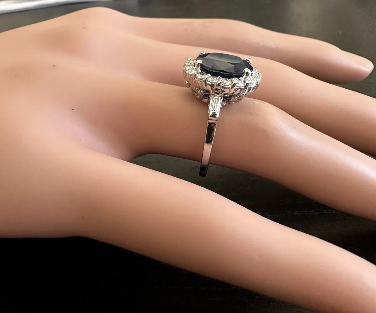 4.85 Carats Exquisite Natural Blue Sapphire and Diamond 14K Solid White Gold Ring