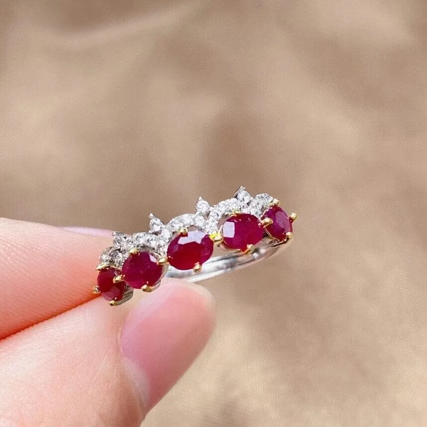 5 Pieces Natural Ruby 925 Sterling Silver Ring