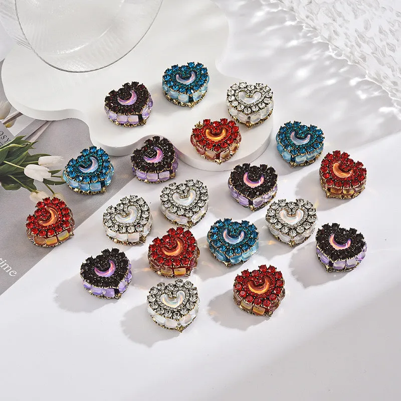 5PCs Glitter Heart Shape Moon Diamond Multicolor Pendant DIY Jewelry Necklace Bracelets Metal Pendants Jewelry