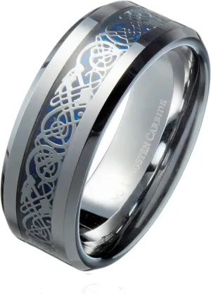 6 or 8mm Celtic Dragon Ring Various Design Colors and Plating Tungsten Carbide COMFORT FIT Wedding Band