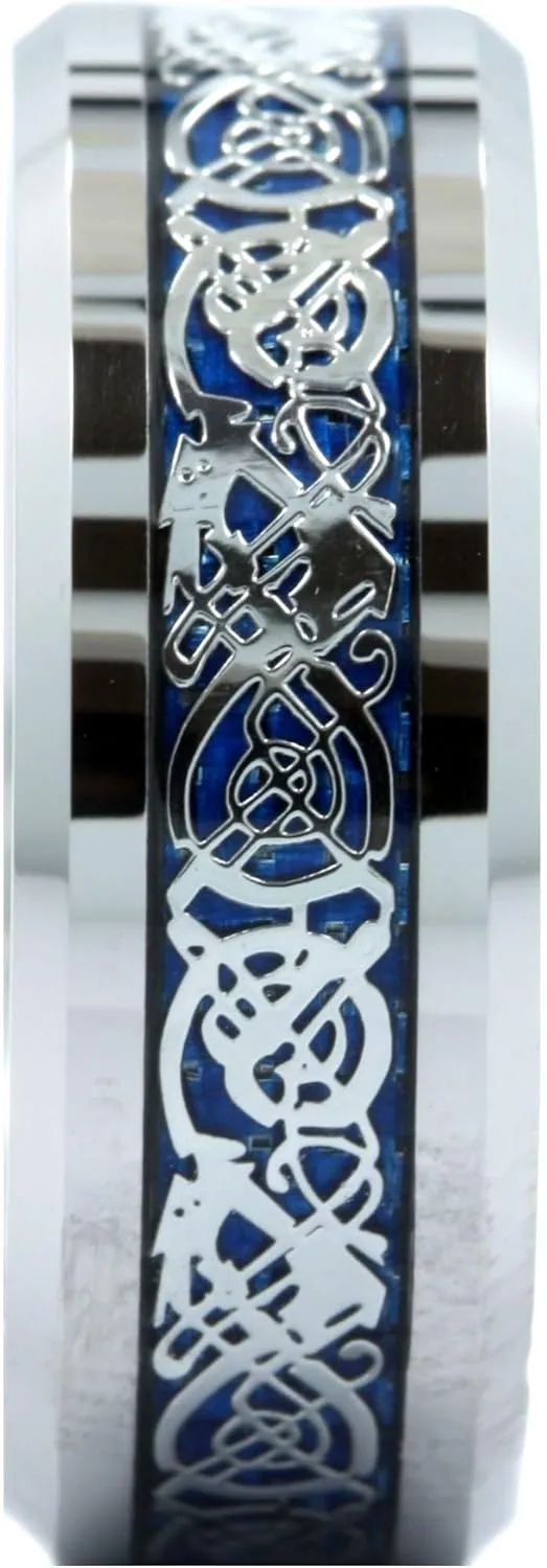 6 or 8mm Celtic Dragon Ring Various Design Colors and Plating Tungsten Carbide COMFORT FIT Wedding Band