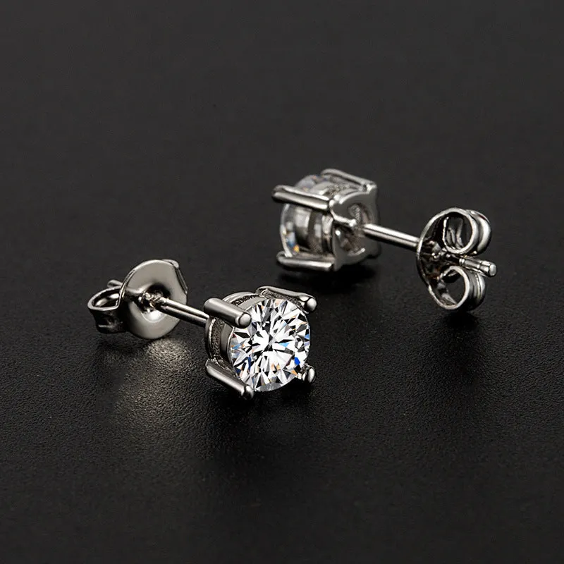 6mm Moissanite Solitaire Stud Earring VVS in Sterling Silver 1.6 ct