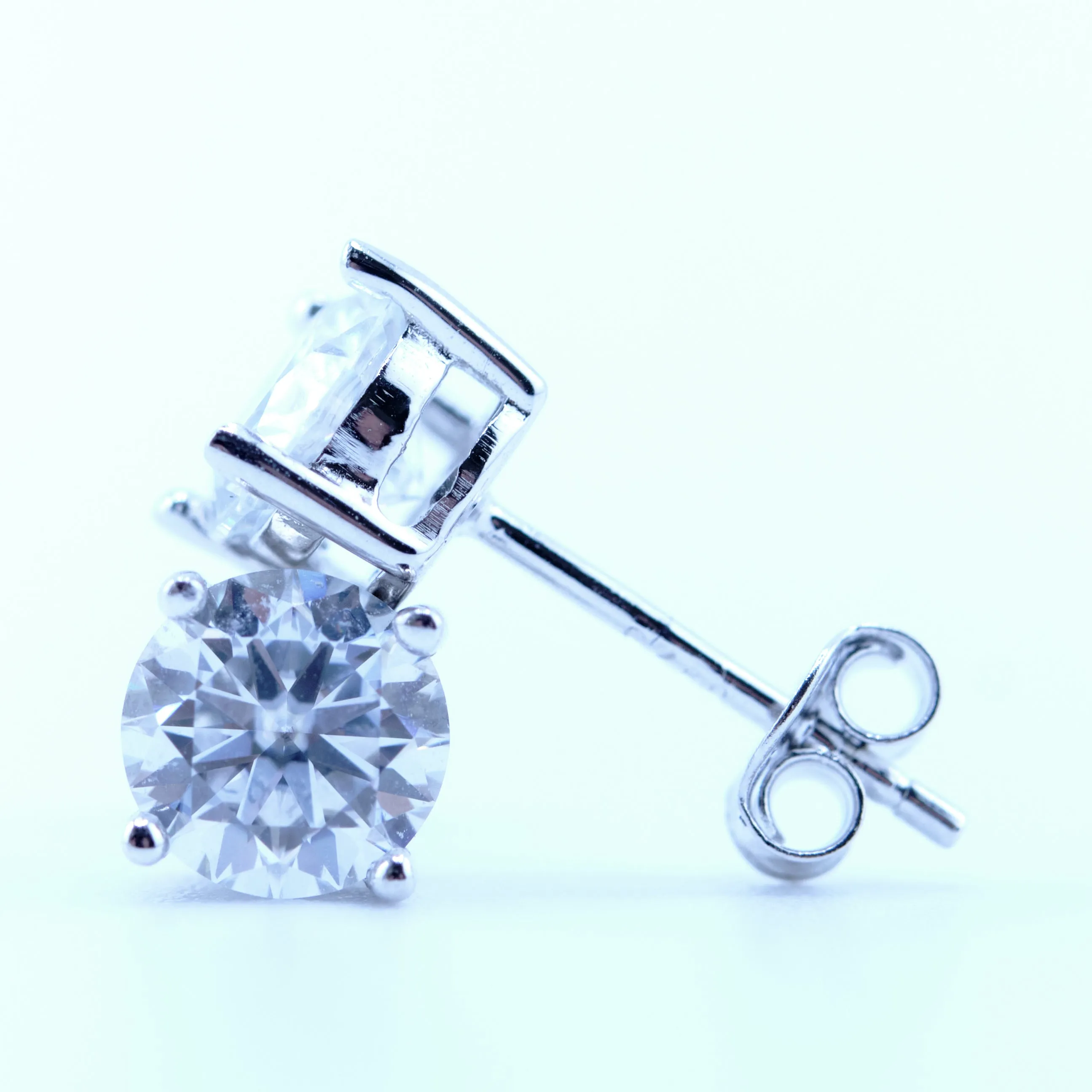 6mm Moissanite Solitaire Stud Earring VVS in Sterling Silver 1.6 ct