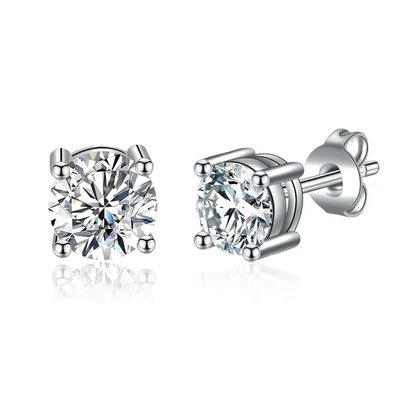 6mm Moissanite Solitaire Stud Earring VVS in Sterling Silver 1.6 ct