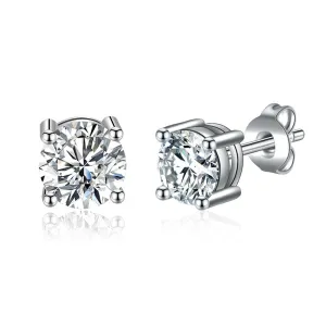 6mm Moissanite Solitaire Stud Earring VVS in Sterling Silver 1.6 ct