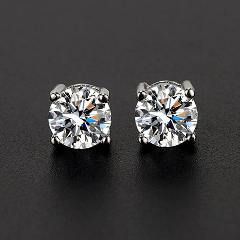 6mm Moissanite Solitaire Stud Earring VVS in Sterling Silver 1.6 ct