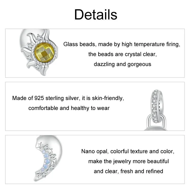 925 Sterling Silver Detachable Sun Moon Heart Pendant