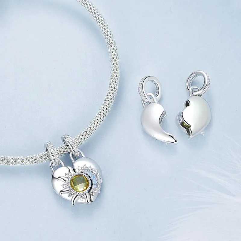 925 Sterling Silver Detachable Sun Moon Heart Pendant