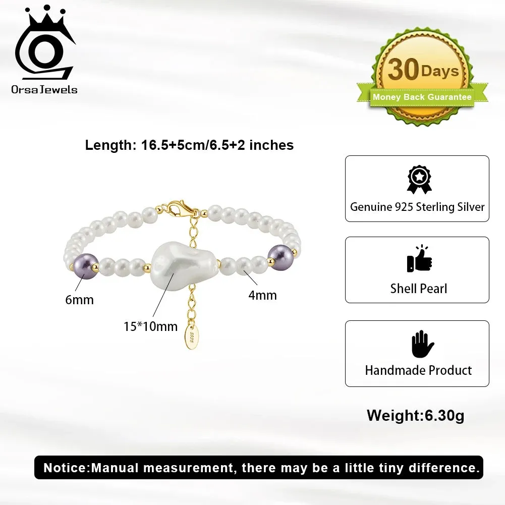 925 Sterling Silver Vintage Minimalist Irregular Pearl Chain Bracelet Charm Beads Bracelet