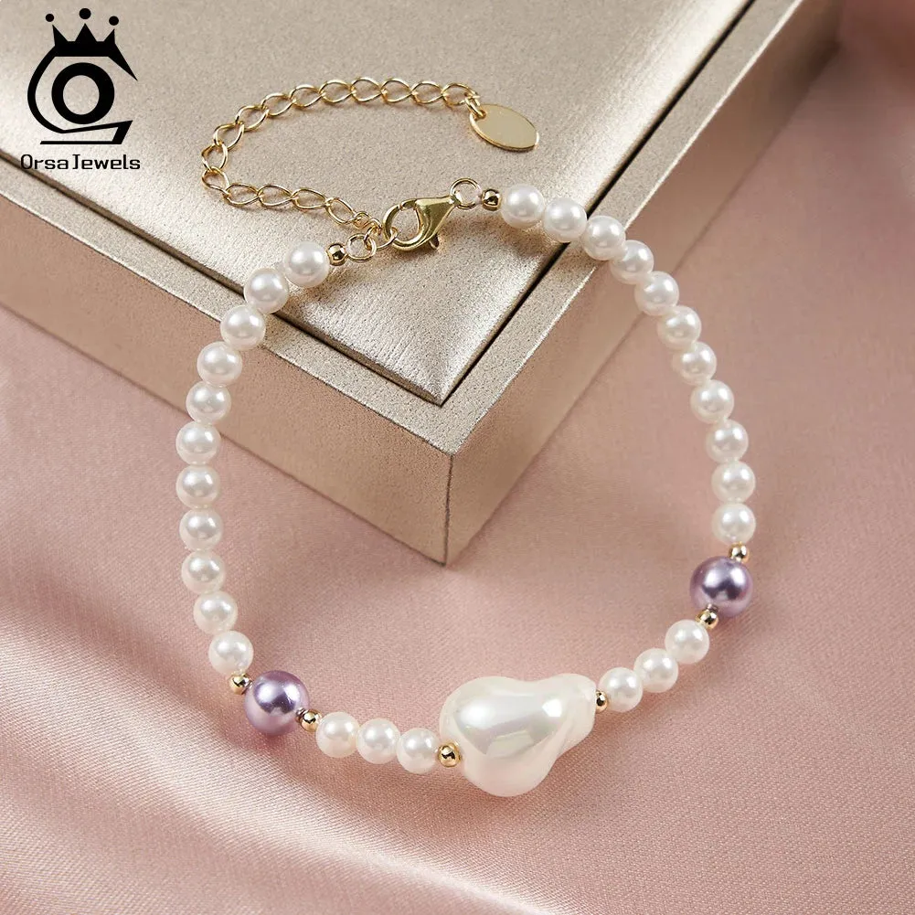 925 Sterling Silver Vintage Minimalist Irregular Pearl Chain Bracelet Charm Beads Bracelet