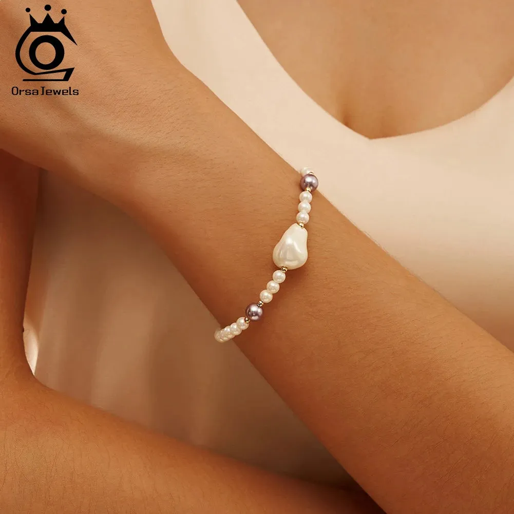 925 Sterling Silver Vintage Minimalist Irregular Pearl Chain Bracelet Charm Beads Bracelet