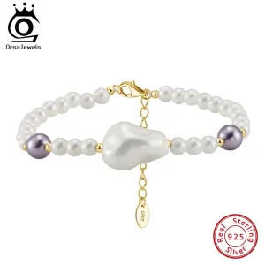 925 Sterling Silver Vintage Minimalist Irregular Pearl Chain Bracelet Charm Beads Bracelet