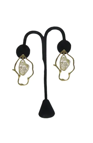 Abstract Gold Pearl Earrings