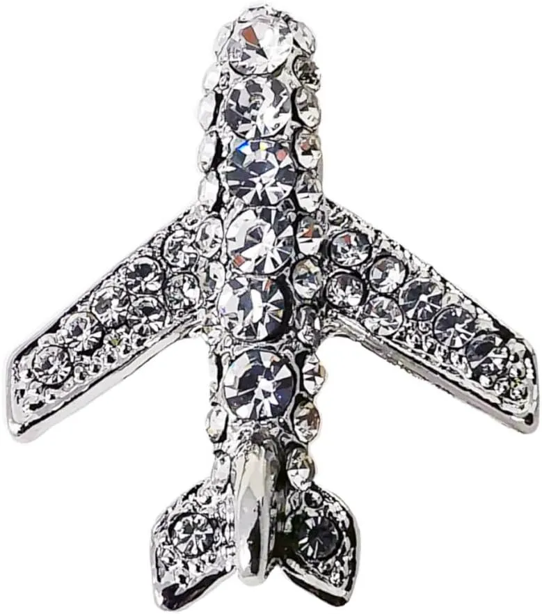 Airplane Rhinestone Brooches Pin Charm Flight Attendant Uniform Fashion Jewelry Gift (silver airplane-1.8"x1.5")