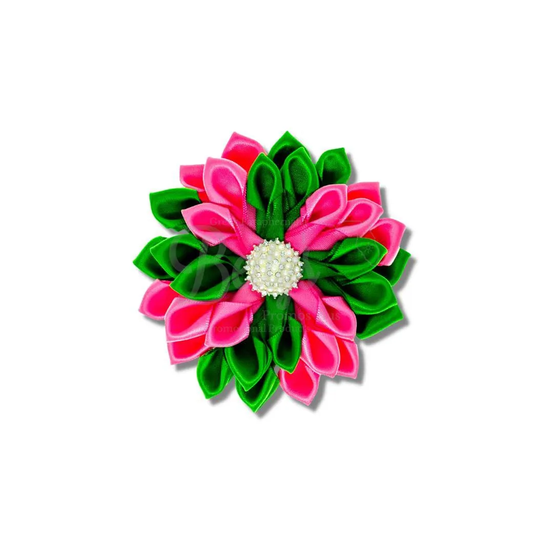 Alpha Kappa Alpha AKA Silk Flower Brooch