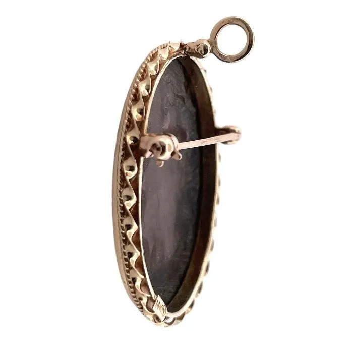 Antique 14K Yellow Gold Carved Mother of Pearl Cameo Brooch Pendant