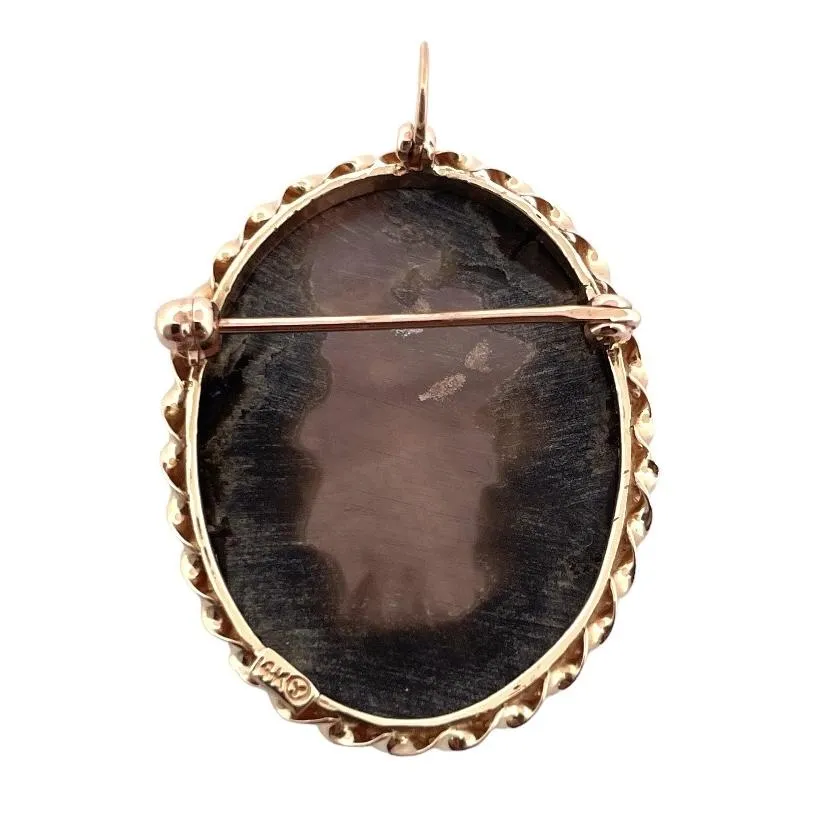 Antique 14K Yellow Gold Carved Mother of Pearl Cameo Brooch Pendant