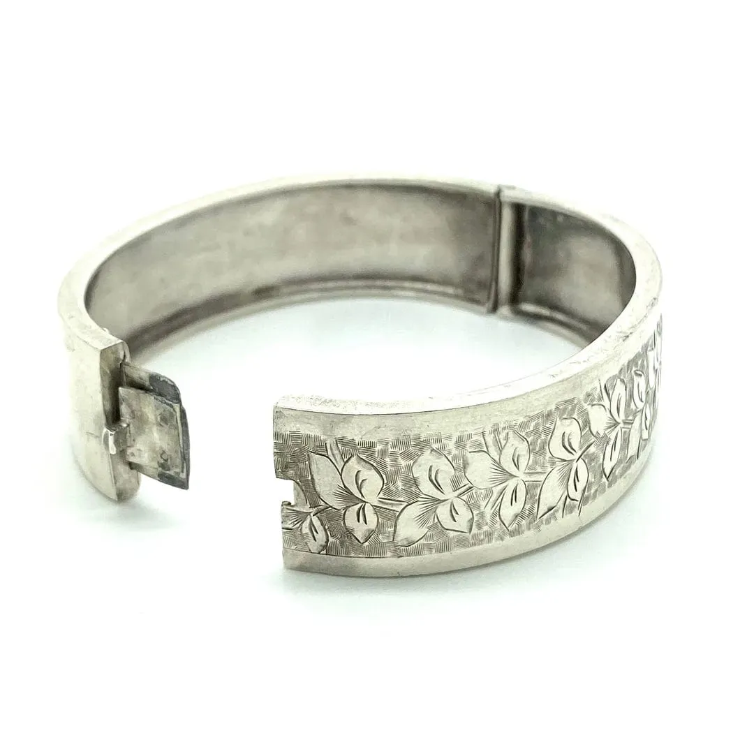 Antique Victorian Ivy Silver Bangle Bracelet