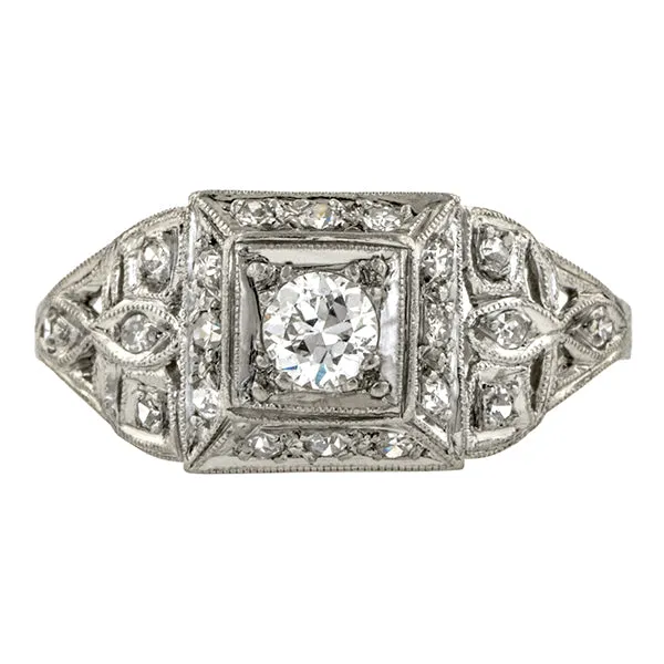 Art Deco Filigree Engagement Ring TRB 0.23ct
