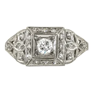 Art Deco Filigree Engagement Ring TRB 0.23ct