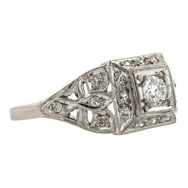 Art Deco Filigree Engagement Ring TRB 0.23ct