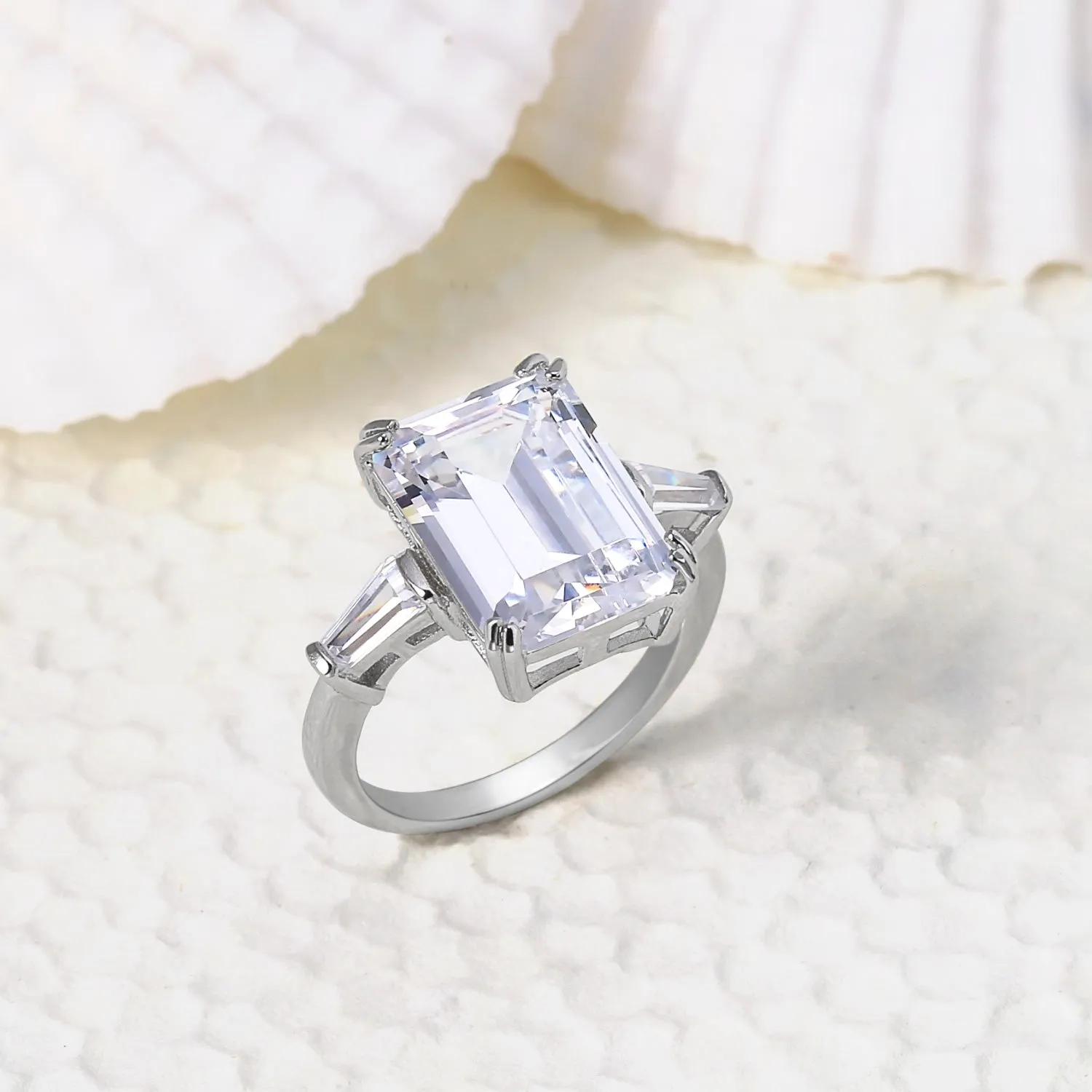 Art Deco Style 10CT Emerald Cut Engagement Ring, Sterling Silver, Gold Plated