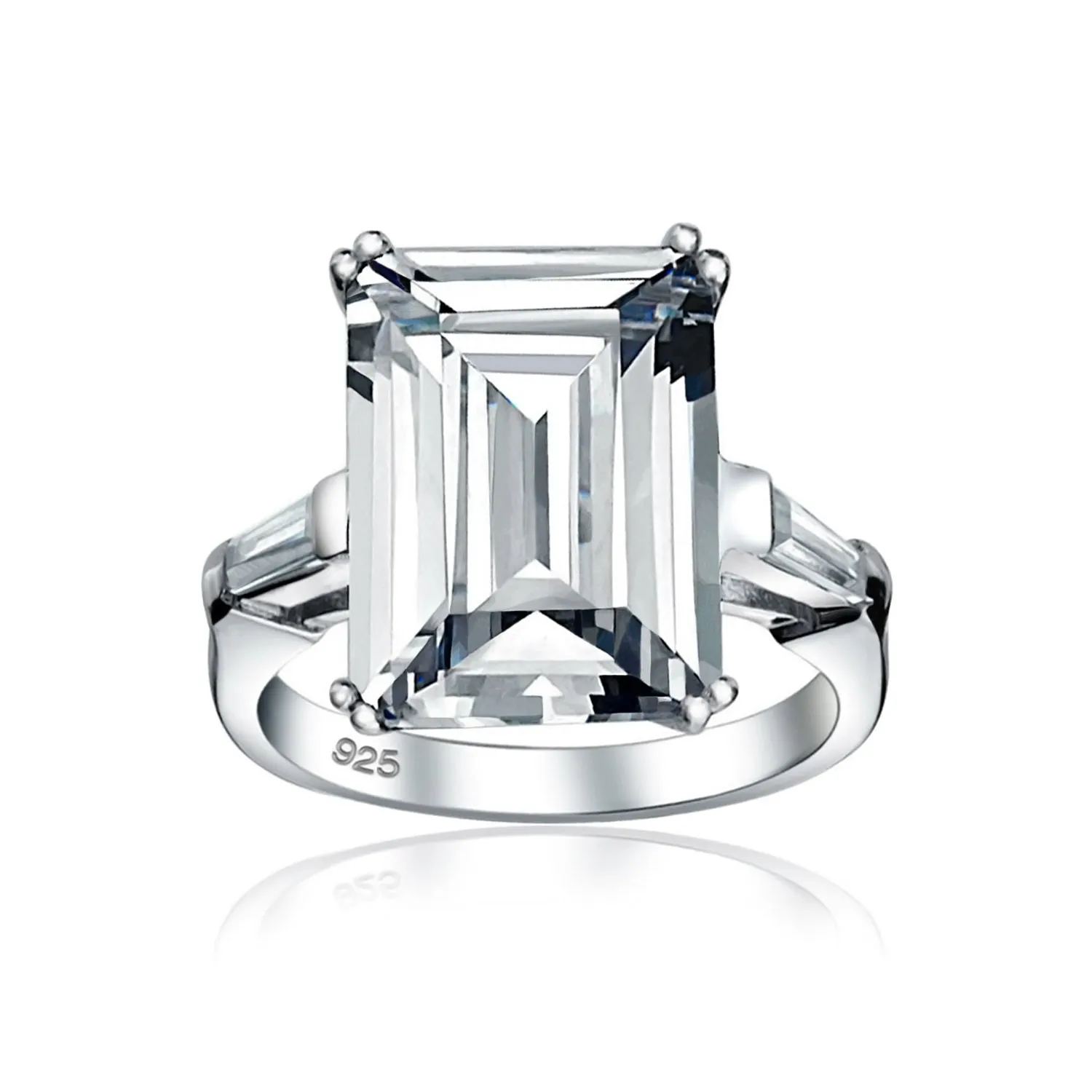 Art Deco Style 10CT Emerald Cut Engagement Ring, Sterling Silver, Gold Plated