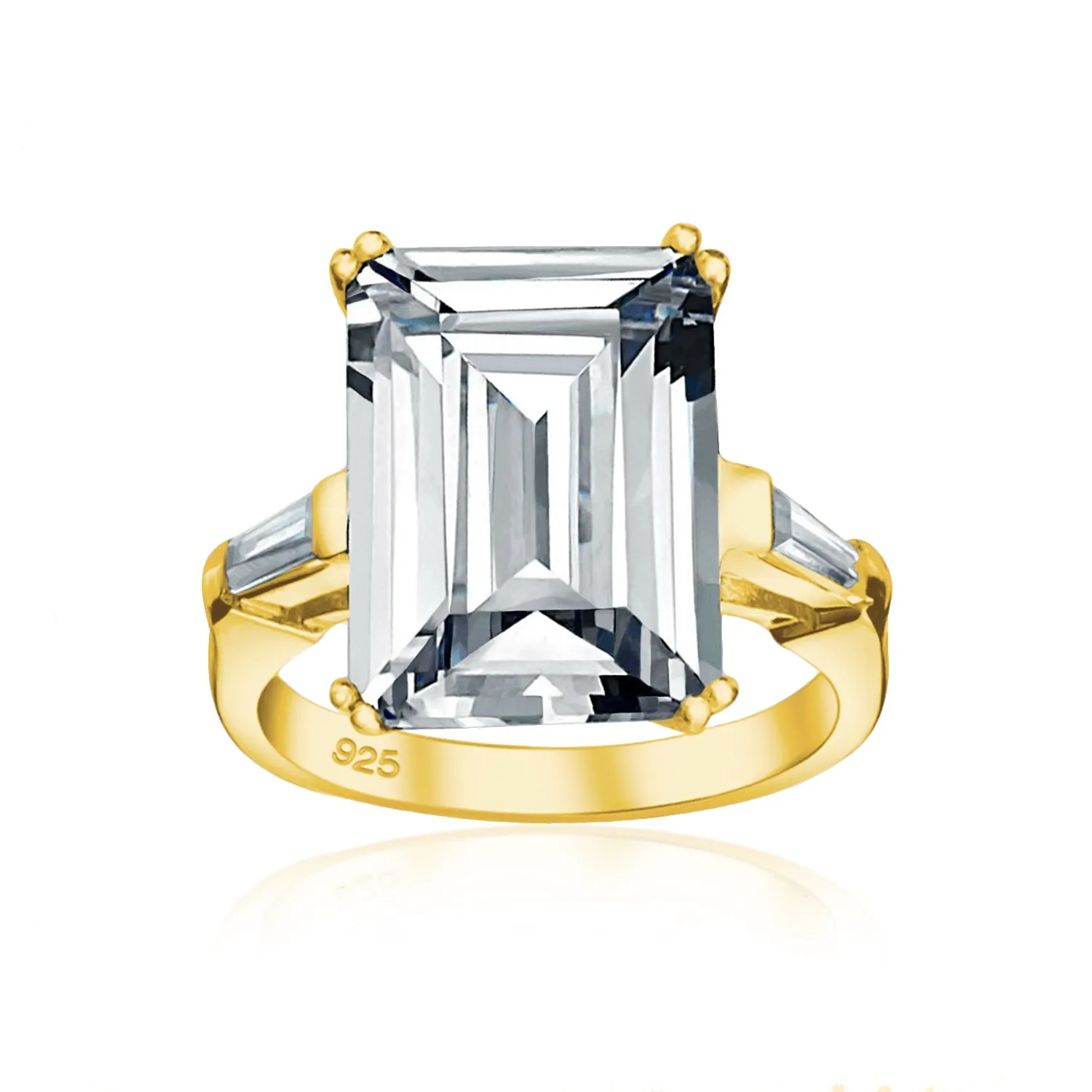 Art Deco Style 10CT Emerald Cut Engagement Ring, Sterling Silver, Gold Plated