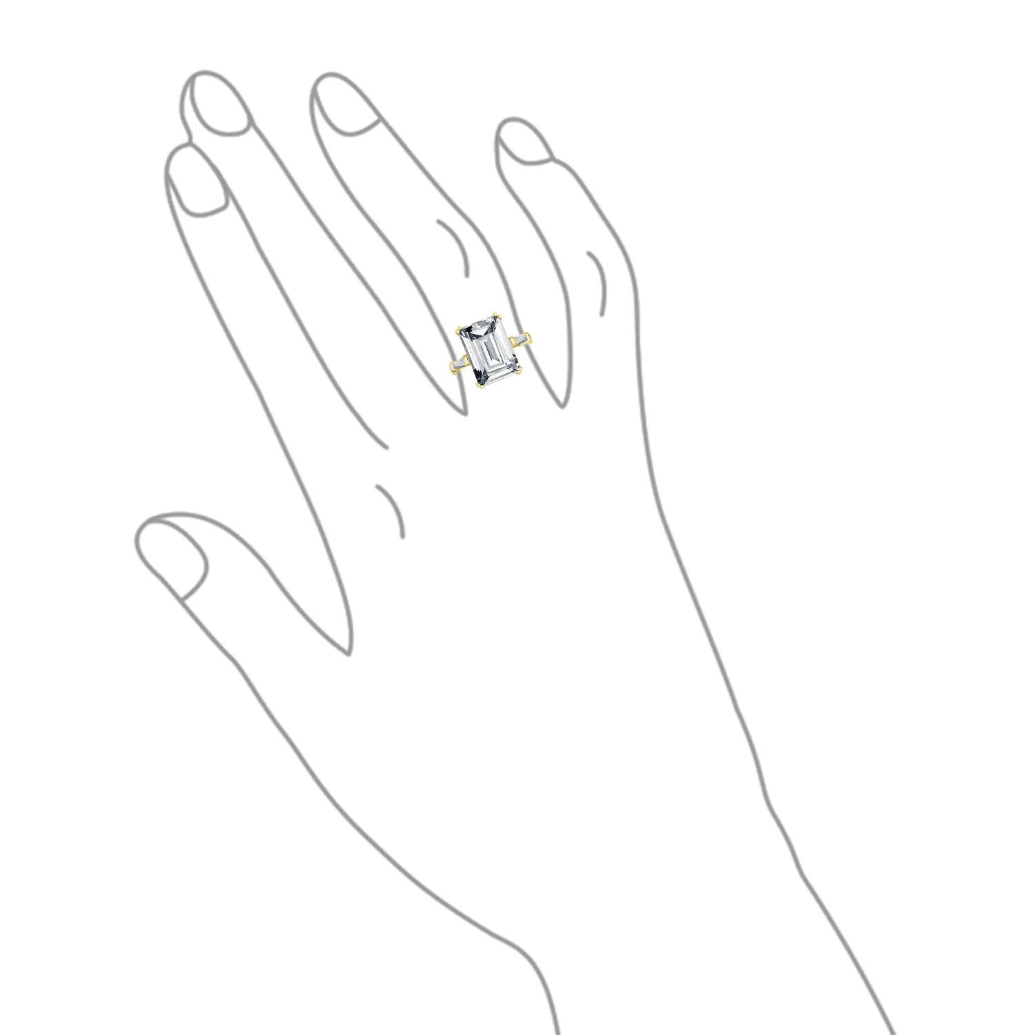 Art Deco Style 10CT Emerald Cut Engagement Ring, Sterling Silver, Gold Plated