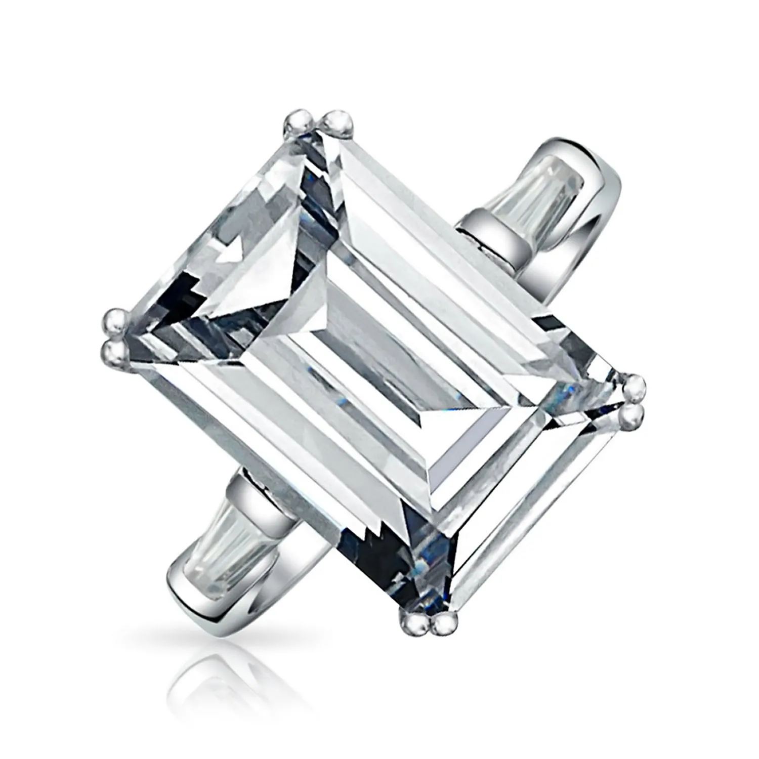 Art Deco Style 10CT Emerald Cut Engagement Ring, Sterling Silver, Gold Plated