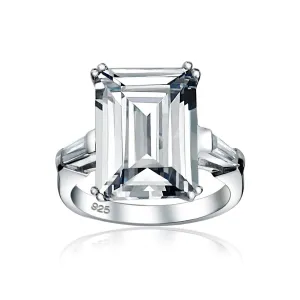 Art Deco Style 10CT Emerald Cut Engagement Ring, Sterling Silver, Gold Plated