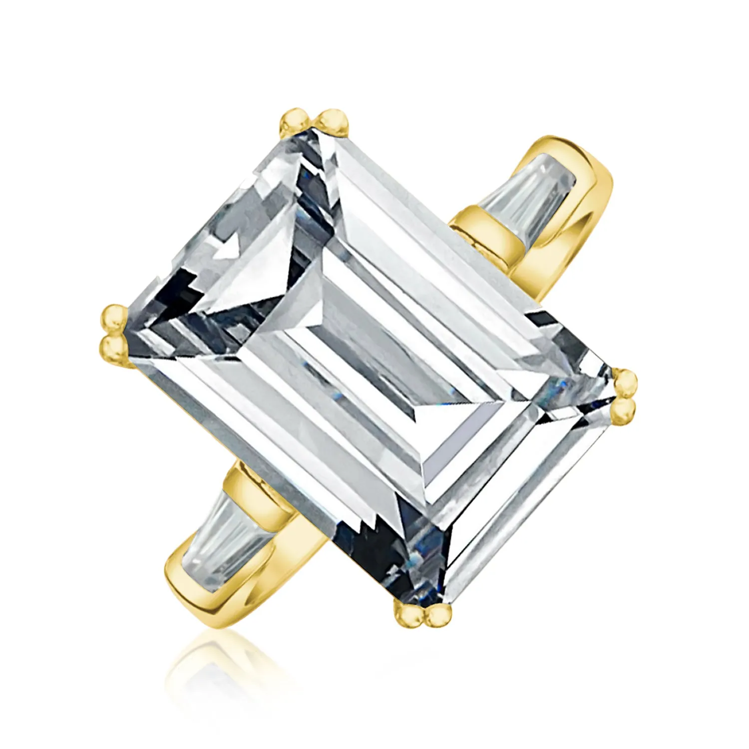 Art Deco Style 10CT Emerald Cut Engagement Ring, Sterling Silver, Gold Plated