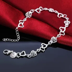 Beautiful hot women bracelet HEART lovely FLOWER chain fashion Wedding Party Silver cute lady nice  bracelet jewelry , LH009
