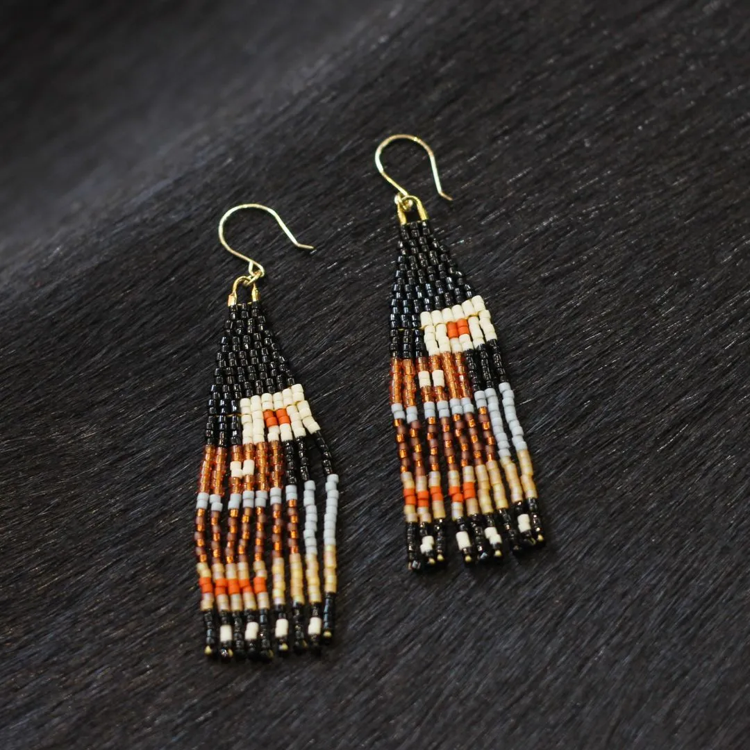 Black & Brown - Beaded Tassel Earrings