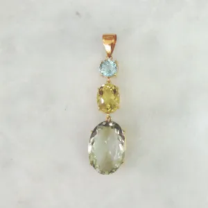 Blue Topaz, Lemon Quartz & Green Amethyst Pendant
