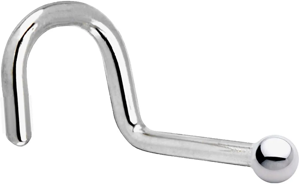 Body Candy Solid Platinum 1.5mm Ball Right Nose Stud Screw Ring 18 Gauge 1/4"