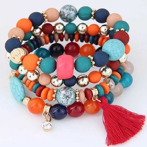 Bohemian Charm Beads Wrap Bracelets & Bangles for Women Boho Flower Leaf Tassel Bracelet Multilayer Bracelet Femme 2020 New