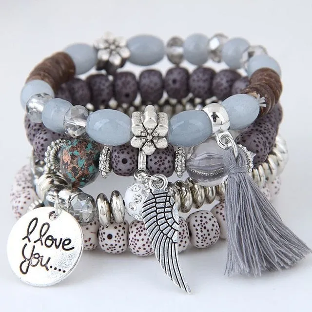 Bohemian Charm Beads Wrap Bracelets & Bangles for Women Boho Flower Leaf Tassel Bracelet Multilayer Bracelet Femme 2020 New