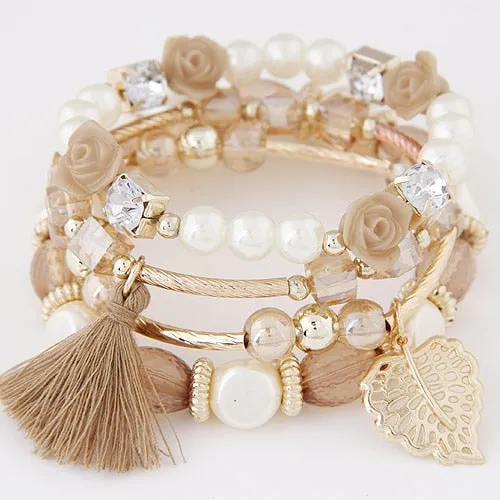 Bohemian Charm Beads Wrap Bracelets & Bangles for Women Boho Flower Leaf Tassel Bracelet Multilayer Bracelet Femme 2020 New