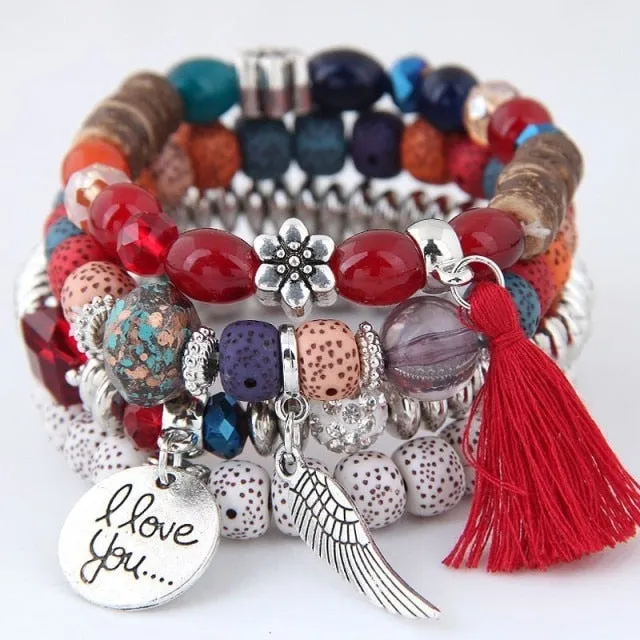Bohemian Charm Beads Wrap Bracelets & Bangles for Women Boho Flower Leaf Tassel Bracelet Multilayer Bracelet Femme 2020 New